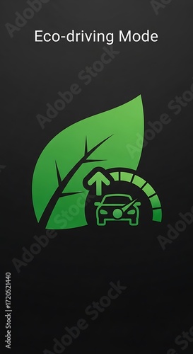 A graphic showcasing eco-driving mode, featuring a stylized green leaf and a car icon, perfect for a modern transportation app or website.