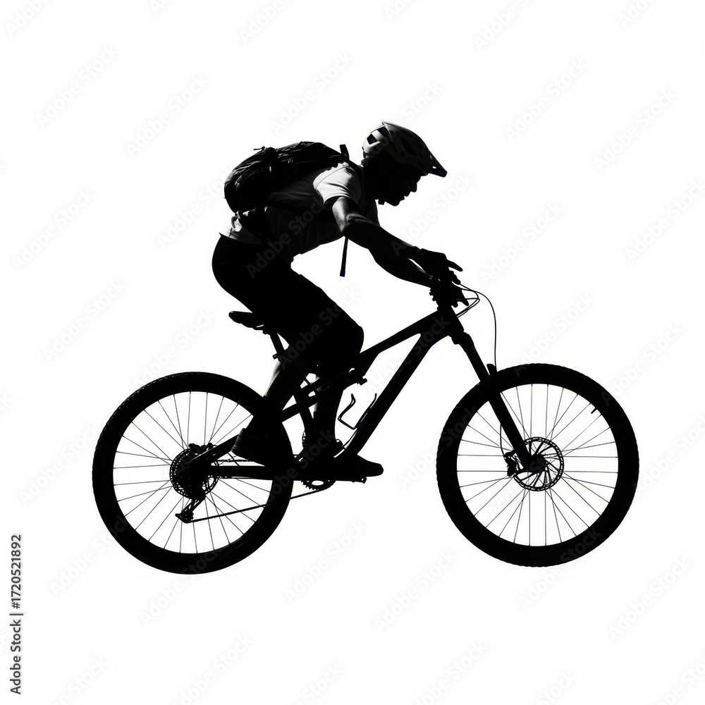 Fototapeta premium Silhouette of a mountain biker speeding downhill, portraying adventure and endurance