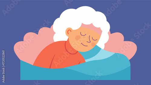 A photo of an elderly person getting a good nights sleep with the words Quality Rest Getting enough sleep is crucial for brain health and can improve memory and concentration.. Vector illustration