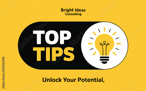 Bright Ideas Consulting Top Tips Lightbulb Graphic with Yellow and Black Design innovation