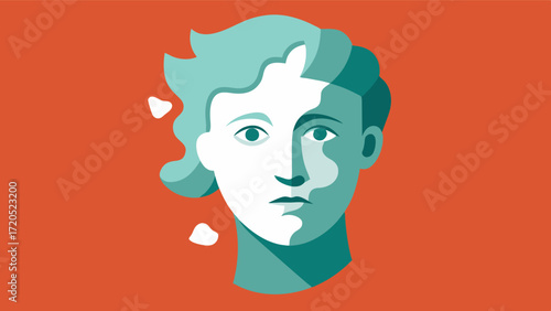 A clay sculpture of a face with missing pieces symbolizing the way creating art can help fill in gaps in memory and bring back lost details.. Vector illustration