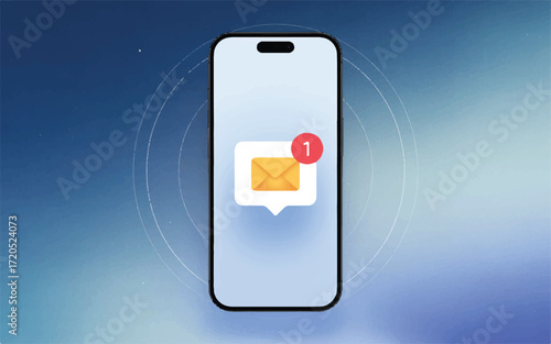 Smartphone Displaying an Email Notification with a Red Badge Keywords: smartphone, mobile phone, email, notification, message, alert, communication, digital, technology, icon