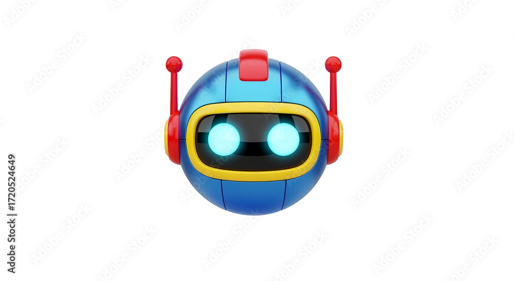 Fototapeta premium Cute Robot Character with Blue and Red Colors in Front of Transparent Background