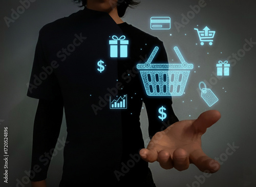 hand holding shopping cart icon