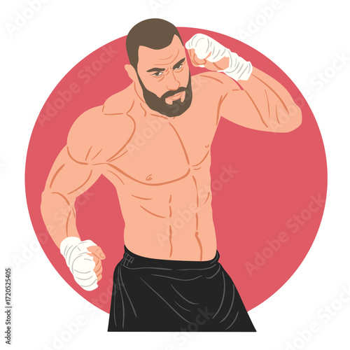 Banner of Sporty muscular man during boxing exercise.