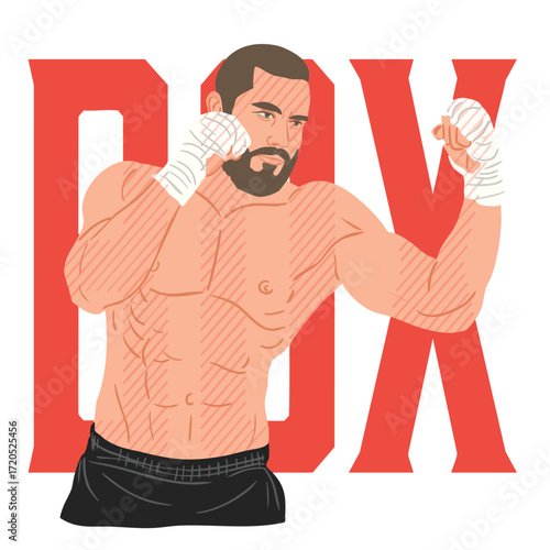 Banner of Sporty muscular man during boxing exercise.