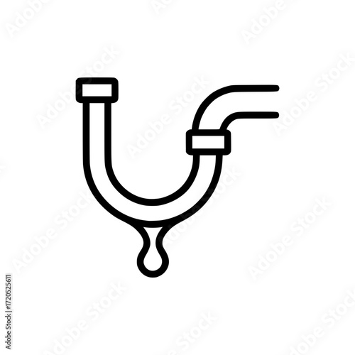 Leaking Pipe Icon. Bathroom plumbing repair, clogged drain or toilet fix. House pipe maintenance, water leak solution thin line vector symbol, home sewage service pictogram.