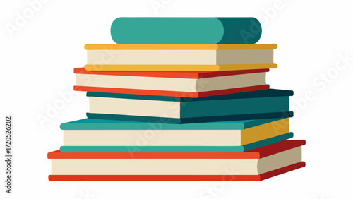 A stack of books with the top books prominently displayed and easily accessible gradually decreasing in number and becoming more tered and disorganized as the stack goes higher. Vector illustration