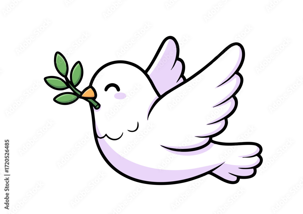 Fototapeta premium Adorable Cartoon Dove of Peace with Olive Branch Illustration
