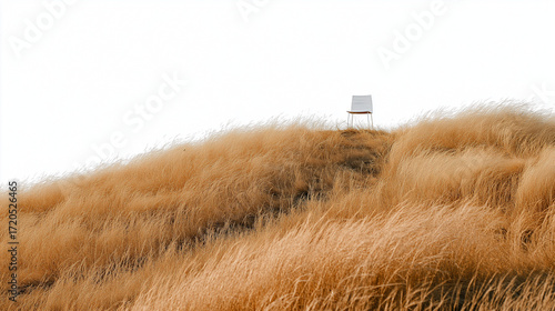 Surreal Landscape with White Chair and Golden Grass