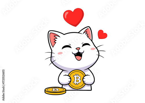 Adorable Bitcoin Cat Happy Cryptocurrency Kitty Illustration