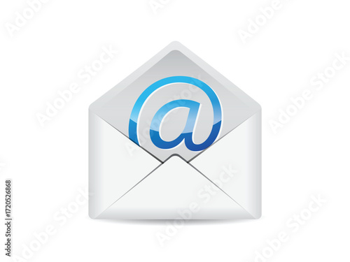 White envelopes icon set. Open letters. Subscribe to newsletter. Email message. Send post card. Envelope with document. Mail notification