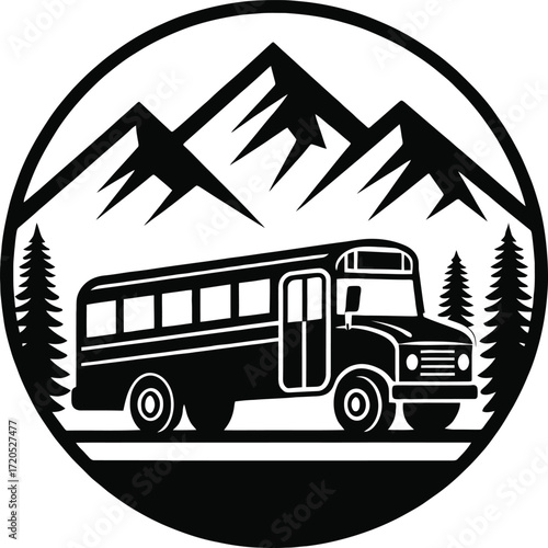 Solid glyph style field trip bus icon