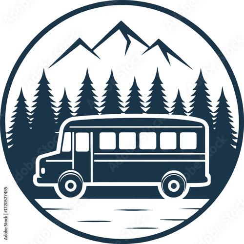 Solid style field trip bus icon