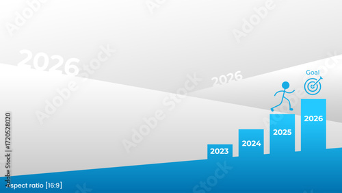 Business roadmap steps from 2023 to 2026. Goal achievement concept with growth and progress timeline