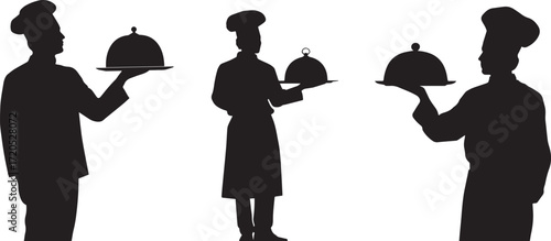 Chef waiter silhouette vector illustration for restaurant and catering services design