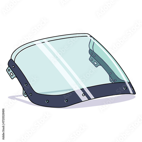Vector Illustration of Motorcycle Helmet in Minimalist Style with Transparent Visor and Dark Blue Accents