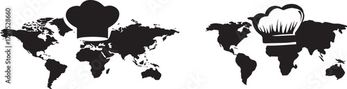 Global cuisine world map chef hat international food restaurant catering service