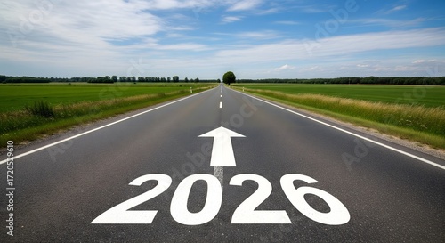 Wallpaper Mural Straight road with 2026 and arrow marking, symbolizing future journey, progress, vision, and upcoming opportunities ahead Torontodigital.ca