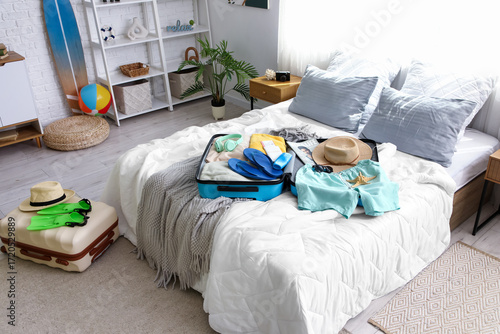 Interior of light bedroom w...