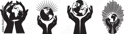Global earth care hands vector illustration for environmental protection design