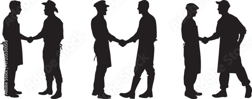  silhouette of chef and farmer shaking hands, farm-to-table cooking concept