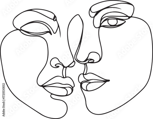 Minimalist line drawing of two faces, close together and overlapping, symbolizing intimacy and connection