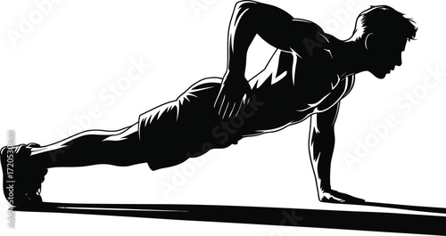 Man performing a push up exercise in a dynamic silhouette pose