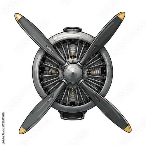 Vector Illustration of Aircraft Engine with Propeller in Realistic Style for Aviation Design