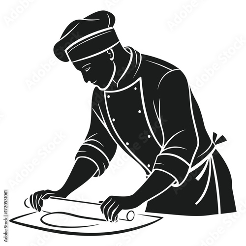Chef kneading dough silhouette
