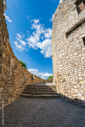 Stairs to Bedzin Castle on sunny summer day. Poland