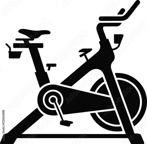 Stationary exercise bike for workout silhouette on white background
