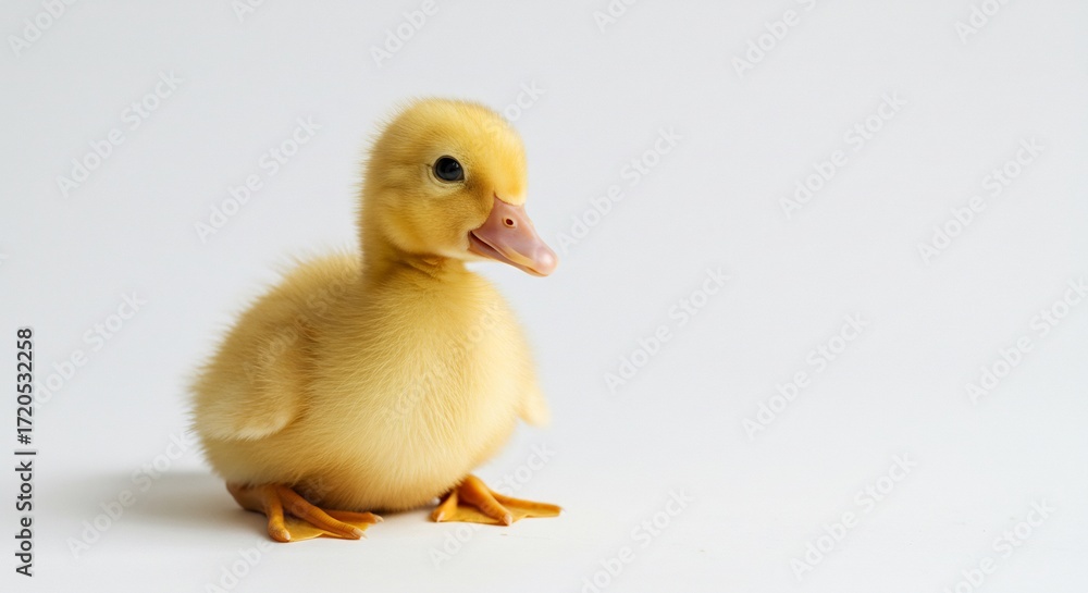 Fototapeta premium Adorable fluffy duckling sits peacefully bathed in soft light. AI Generated