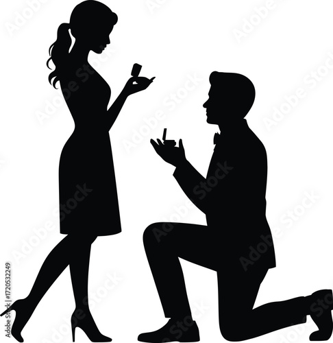 Romantic proposal scene silhouette of a couple asking for marriage