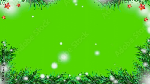 Winter background with fir branches and snowfall animation.