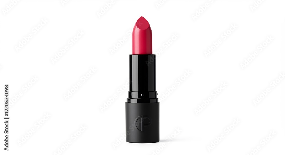Fototapeta premium Vibrant red lipstick elegantly displayed against a clean white background.. AI Generated