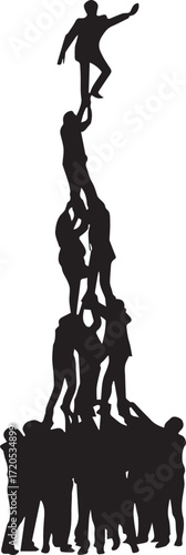 Teamwork silhouette human pyramid collaboration achievement success reaching goal