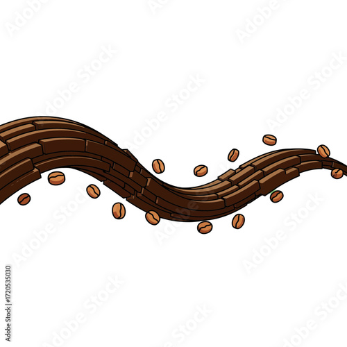 Abstract wave of coffee beans flowing with a rich brown, textured stream, suggesting aroma and energy