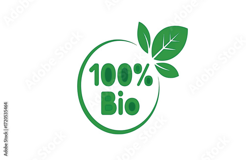 Vibrant green 100% Bio label with fresh leaves, symbolizing organic, natural, and eco-friendly products for a sustainable lifestyle
