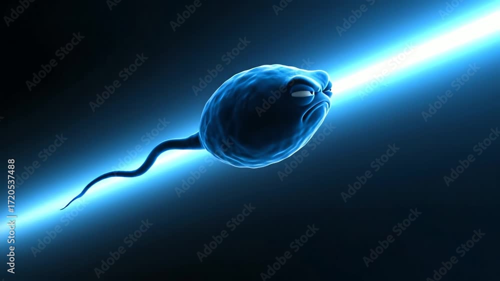 Sperm cell blasting through a blue light beam, representing conception and new life