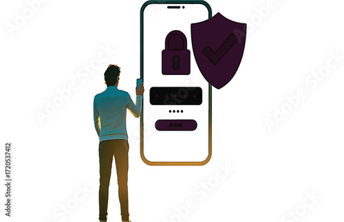 Comprehensive Digital Security Assessment and Mobile Data Protection Concept with Secure Login Interface and Cyber Shield Illustration