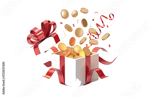 Open Gift Box with Flying Coins A Celebration of Rewards and Financial Success