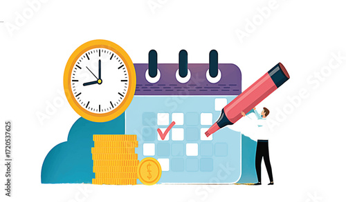 Time management and financial planning concept. Business team organizing a schedule, setting a deadline reminder, and managing a project budget