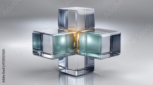 A Unique Glass Cube Showcasing a Stunning Gold Cross on Top for Modern Art Exhibits and Conceptual Backgrounds