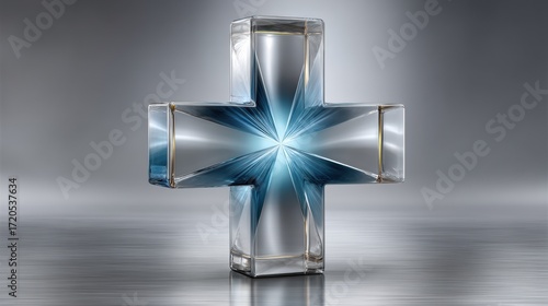 A Beautiful and Unique Cross-Shaped Glass Object in Soft Blue-Green Tones Perfect for Modern Art Collectors and Home Decor