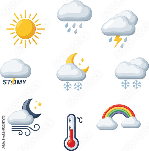Collection of weather icons representing various atmospheric conditions