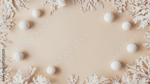 Vector Christmas holiday background with blue snowflakes and festive decorations with a place for text