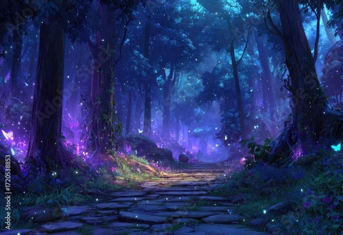 Mystical forest path at twilight