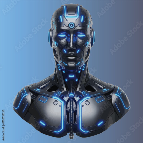 Futuristic Robot Bust with Glowing Blue Accents android.