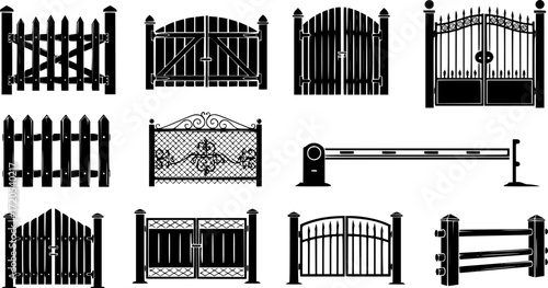 Gate icon vector set. Wicket illustration sign collection. Fence symbol or logo.
